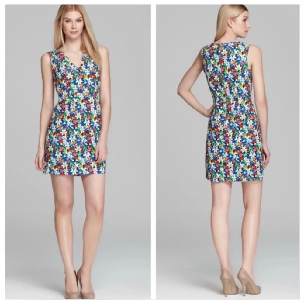 Kate Spade Mira in full Bloom Floral V-Neck Sleeveless Sheath Dress Sz 0 Bright